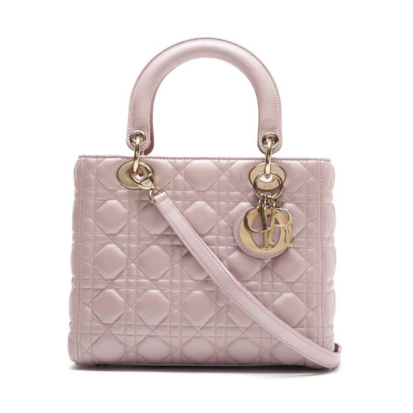 enxpqmoknyxld 1 Dior Lady Dior Cannage 2Way Lambskin Handbag Pink