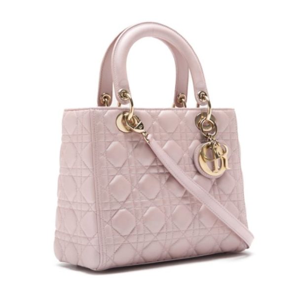 enxpqmoknyxld 3 Dior Lady Dior Cannage 2Way Lambskin Handbag Pink