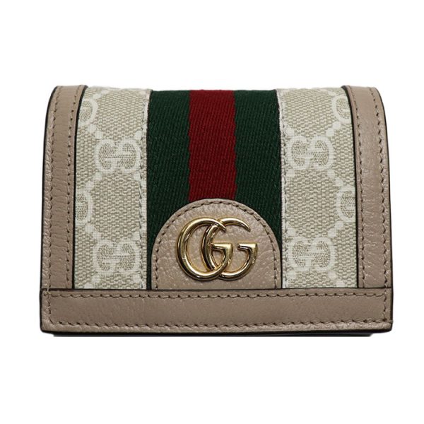 er23 0526 2 527 Gucci Ophidia GG Card Case Wallet Beige