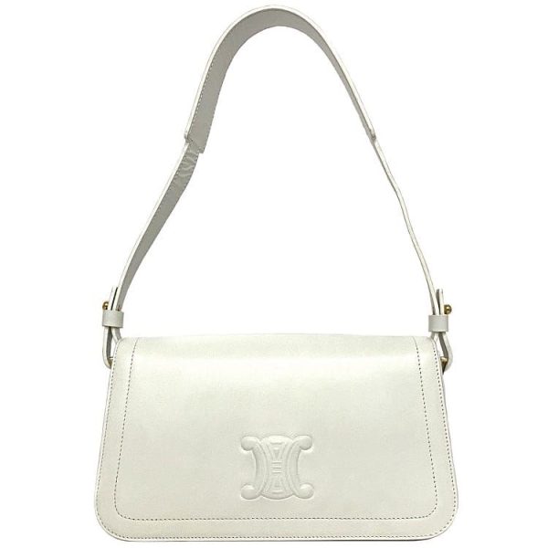 f 18462 1 Celine Semi Shoulder Bag White Triomphe Cuile Full Flap Leather