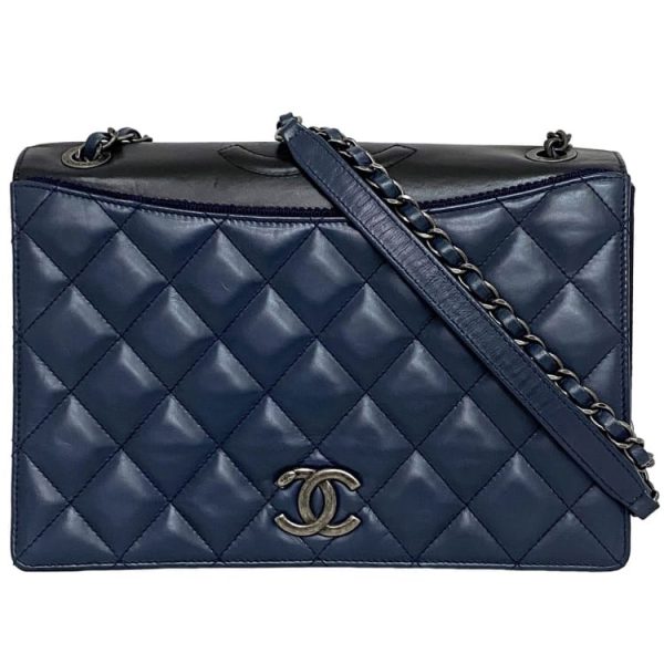 f 18582 1 Chanel Chain Shoulder Bag Lambskin Navy