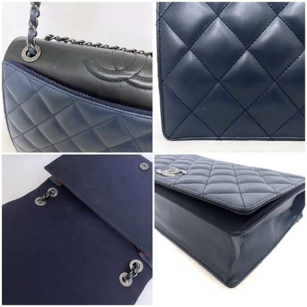 f 18582 9 Chanel Chain Shoulder Bag Lambskin Navy