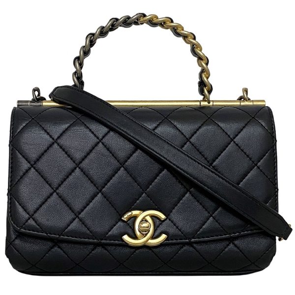 f 18714 1 Chanel 2way Top Handle Black Gold Silver