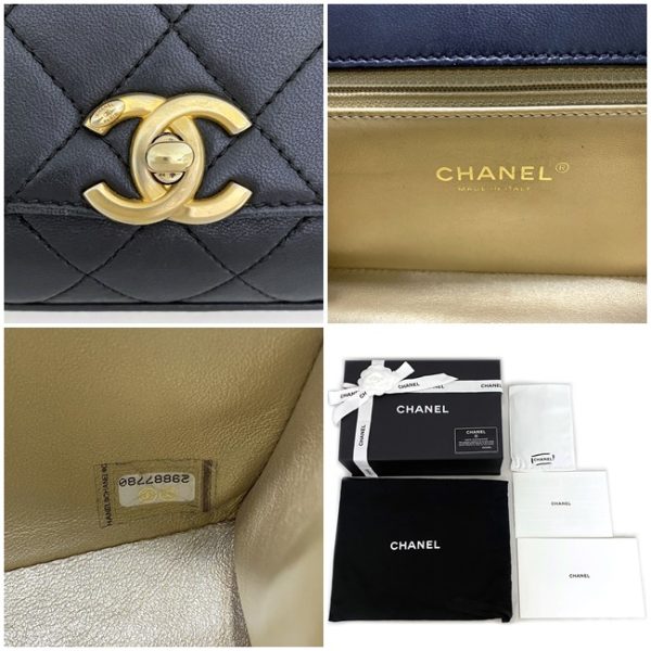 f 18714 10 Chanel 2way Top Handle Black Gold Silver