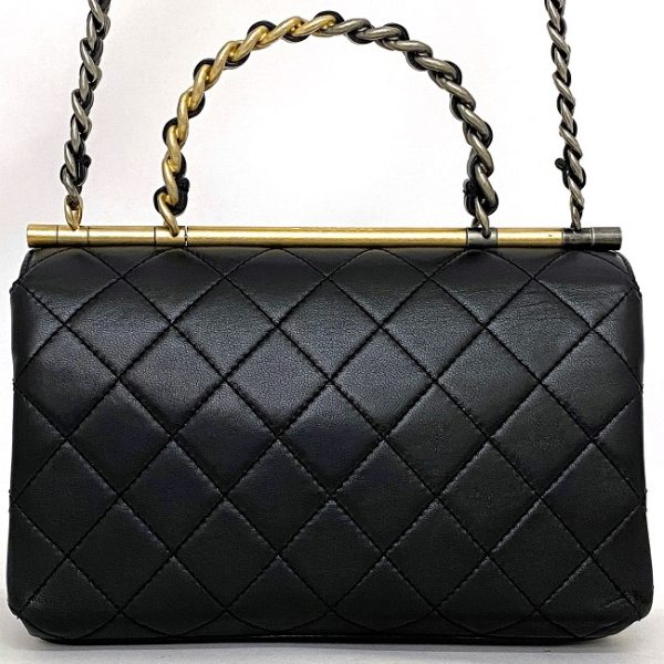 f 18714 4 Chanel 2way Top Handle Black Gold Silver