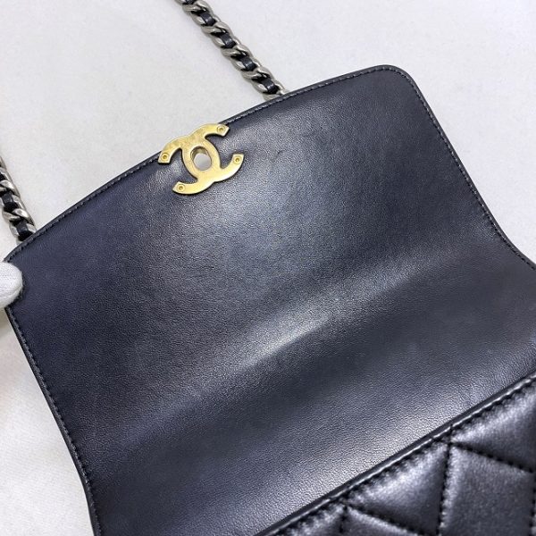 f 18714 7 Chanel 2way Top Handle Black Gold Silver