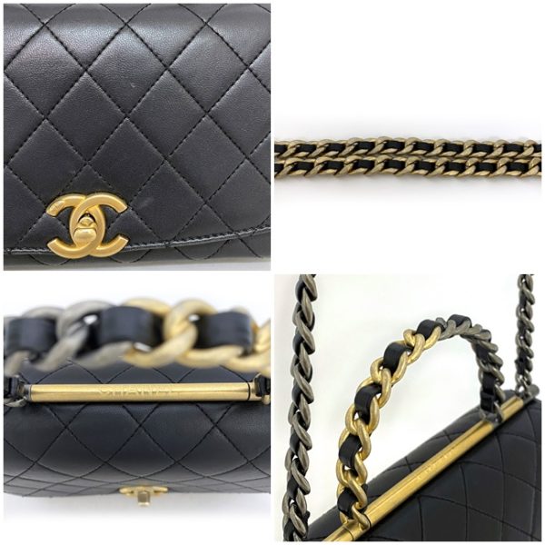 f 18714 9 Chanel 2way Top Handle Black Gold Silver