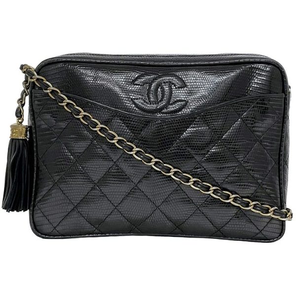 f 19088 1 Chanel Chain Shoulder Bag Lizard Leather Black