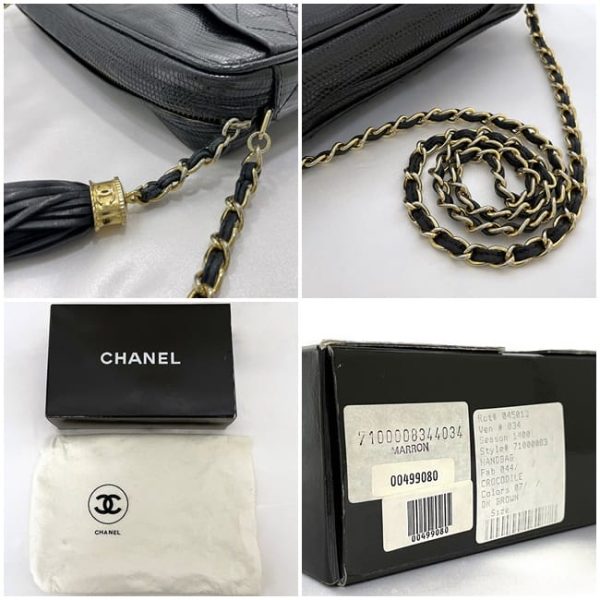 f 19088 10 Chanel Chain Shoulder Bag Lizard Leather Black