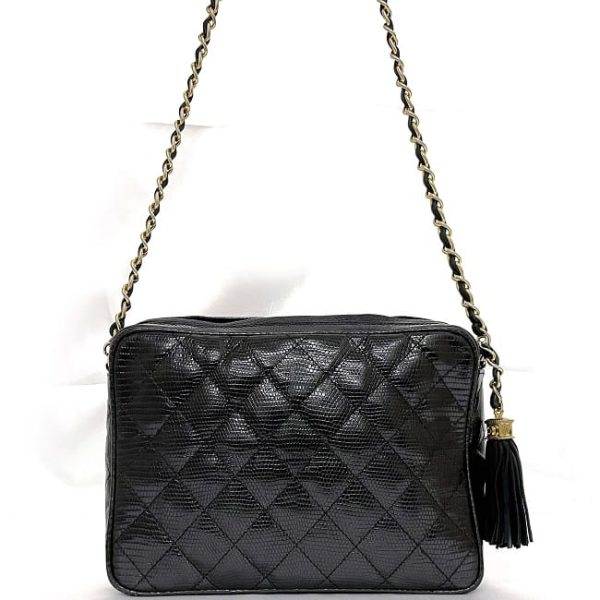 f 19088 4 Chanel Chain Shoulder Bag Lizard Leather Black