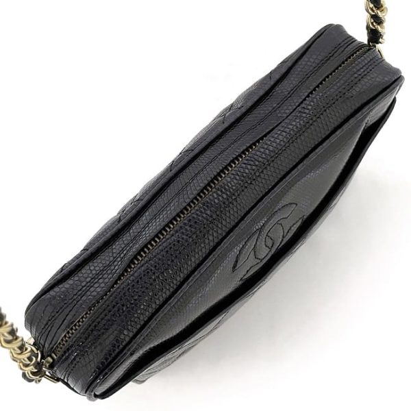 f 19088 6 Chanel Chain Shoulder Bag Lizard Leather Black