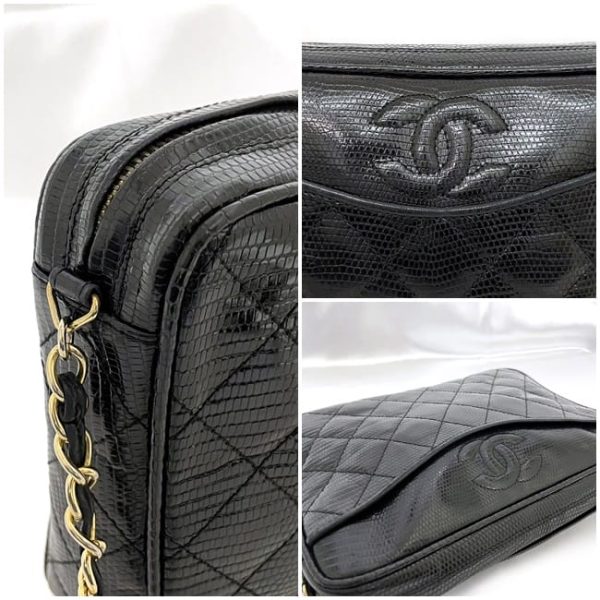 f 19088 8 Chanel Chain Shoulder Bag Lizard Leather Black