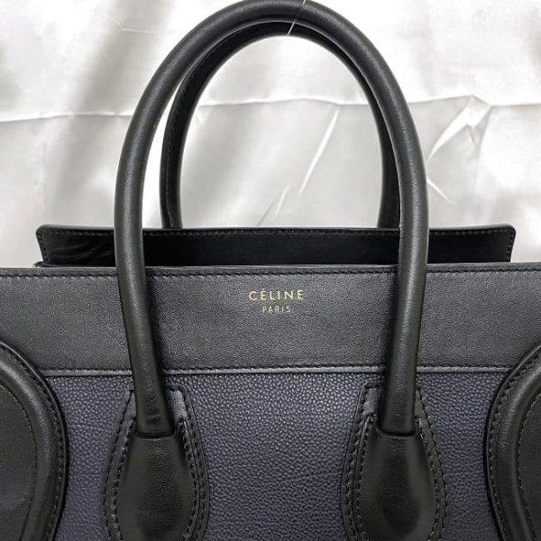 f 19523 7 Celine Tote Bag Luggage Micro Shopper Navy Black