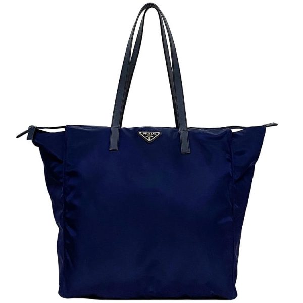 f 19889 1 Prada Tote Bag Tessuto Nylon Leather Light Triangle Logo Plate Zipper Shoulder Navy