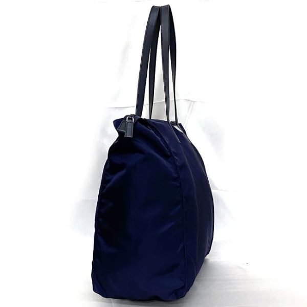 f 19889 2 Prada Tote Bag Tessuto Nylon Leather Light Triangle Logo Plate Zipper Shoulder Navy