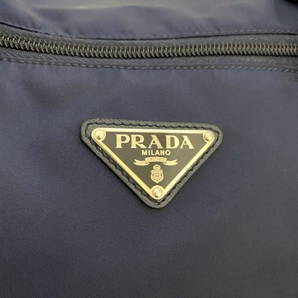 f 19889 7 Prada Tote Bag Tessuto Nylon Leather Light Triangle Logo Plate Zipper Shoulder Navy