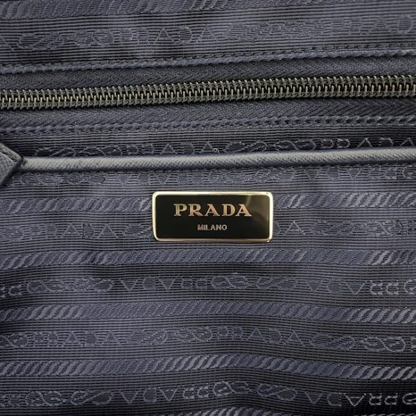 f 19889 9 Prada Tote Bag Tessuto Nylon Leather Light Triangle Logo Plate Zipper Shoulder Navy