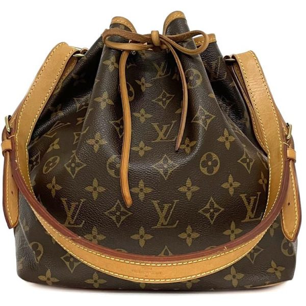 f 20206 1 Louis Vuitton Petit Noe All Over Pattern Drawstring Shoulder Bag Brown Beige