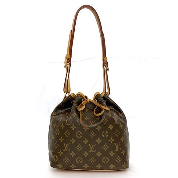 f 20206 2 Louis Vuitton Petit Noe All Over Pattern Drawstring Shoulder Bag Brown Beige