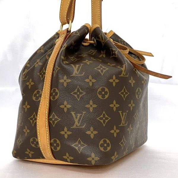 f 20206 3 Louis Vuitton Petit Noe All Over Pattern Drawstring Shoulder Bag Brown Beige