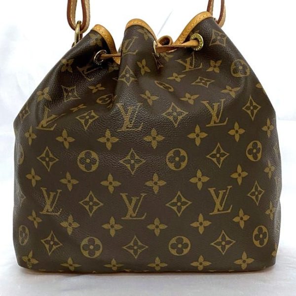 f 20206 4 Louis Vuitton Petit Noe All Over Pattern Drawstring Shoulder Bag Brown Beige