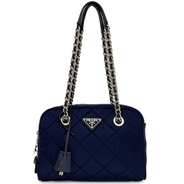 f 20257 1 Prada Impuntu Chain Shoulder Bag Nylon Navy Blue