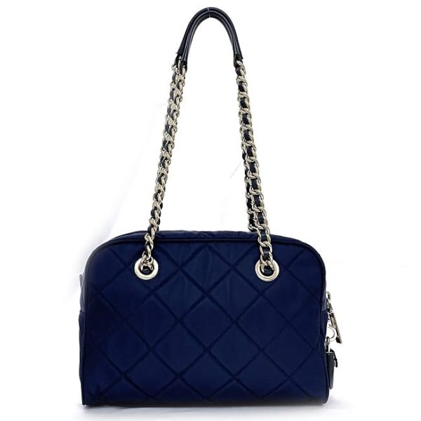 f 20257 2 Prada Impuntu Chain Shoulder Bag Nylon Navy Blue