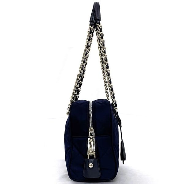 f 20257 3 Prada Impuntu Chain Shoulder Bag Nylon Navy Blue