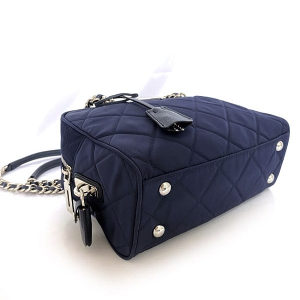 f 20257 5 Prada Impuntu Chain Shoulder Bag Nylon Navy Blue