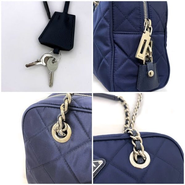 f 20257 7 Prada Impuntu Chain Shoulder Bag Nylon Navy Blue