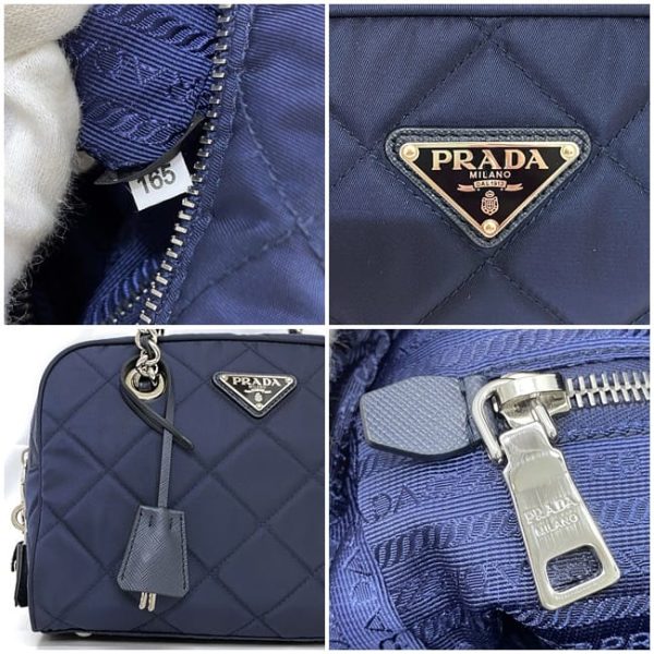 f 20257 8 Prada Impuntu Chain Shoulder Bag Nylon Navy Blue