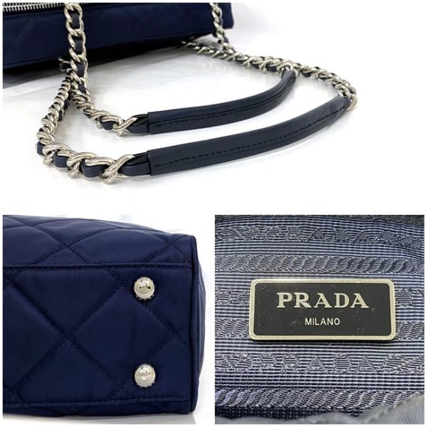 f 20257 9 Prada Impuntu Chain Shoulder Bag Nylon Navy Blue