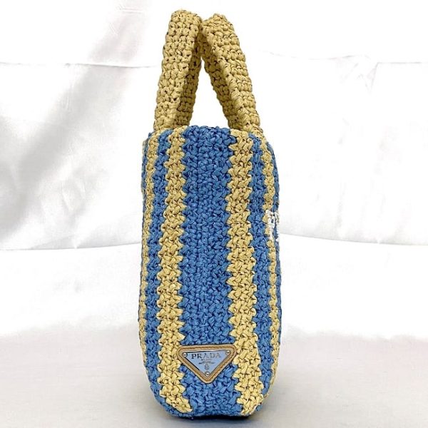 f 20617 2 Prada Tote Bag Beige Blue Striped Raffia