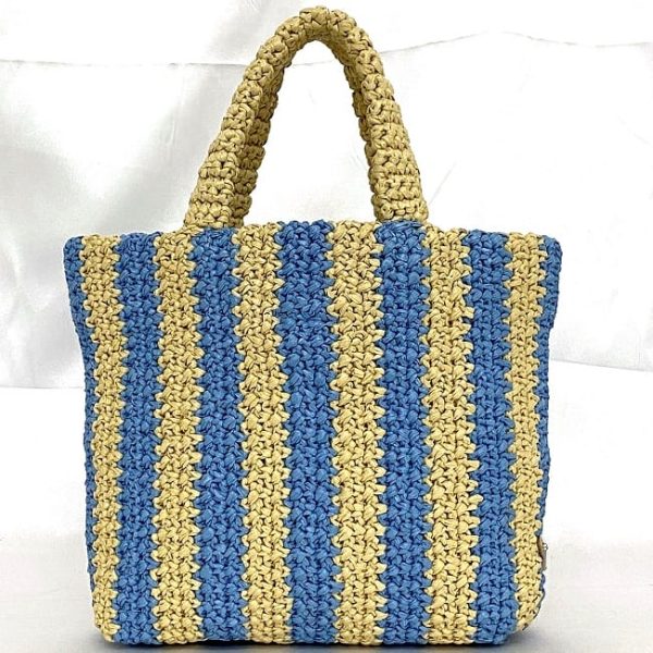 f 20617 3 Prada Tote Bag Beige Blue Striped Raffia