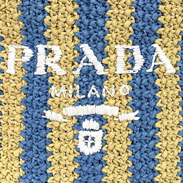 f 20617 8 Prada Tote Bag Beige Blue Striped Raffia