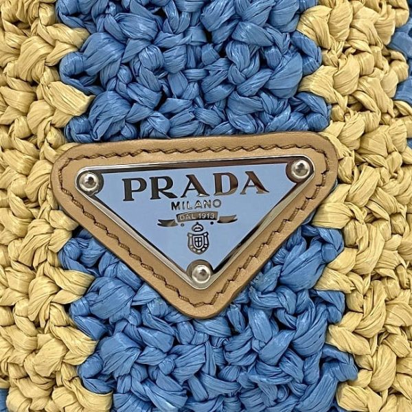 f 20617 9 Prada Tote Bag Beige Blue Striped Raffia