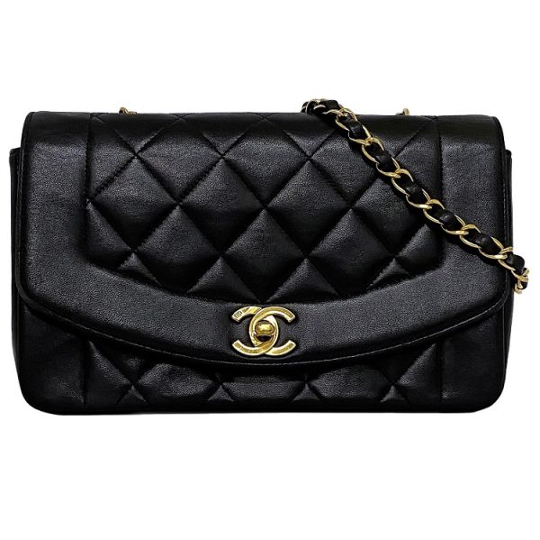 f15227 1 Chanel Diana Chain Shoulder Bag Lambskin Black