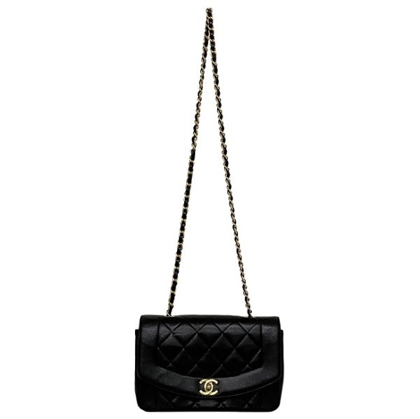 f15227 2 Chanel Diana Chain Shoulder Bag Lambskin Black