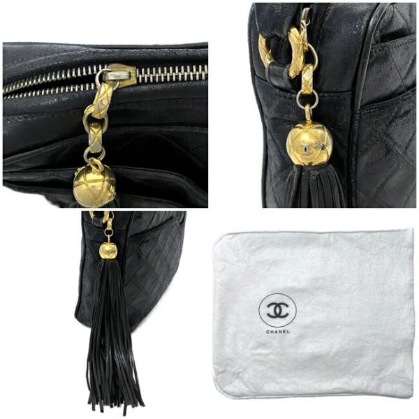 f15384 9 CHANEL Shoulder Bag Matelasse Lambskin No 6 Black Tassel Black Gold