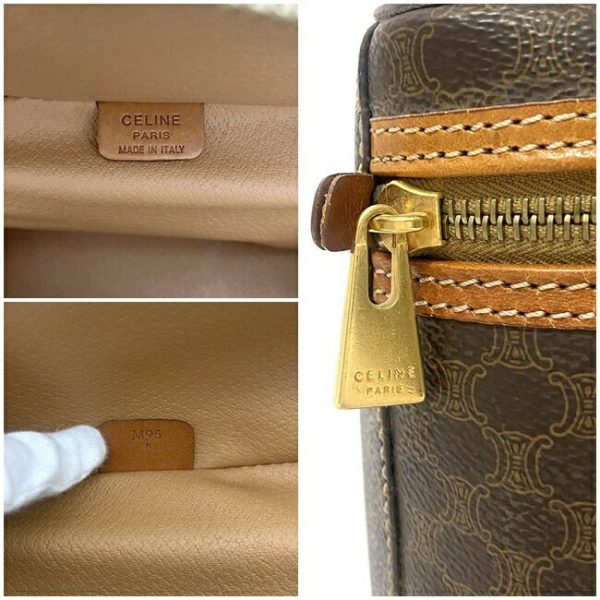 f15913 10 Celine Logo Zipper Macadam Leather Vanity Bag Brown