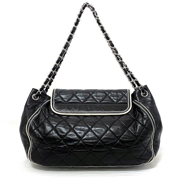 f16433 2 Chanel Chain Tote Bag Leather Black