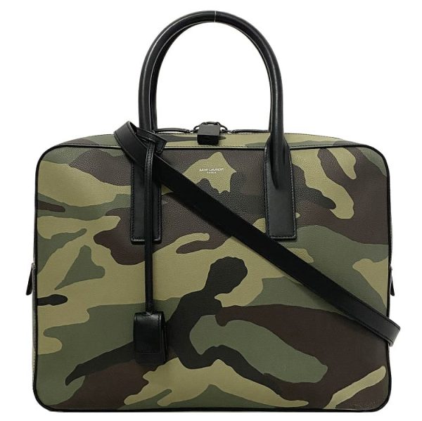 f17082 1 Saint Laurent 2Way Leather Briefcase Camouflage Black