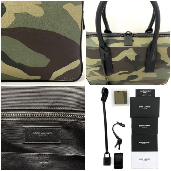 f17082 10 Saint Laurent 2Way Leather Briefcase Camouflage Black