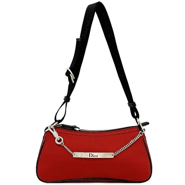 f17144 1 Christian Dior Rhinestone Semi Shoulder Bag Red Black