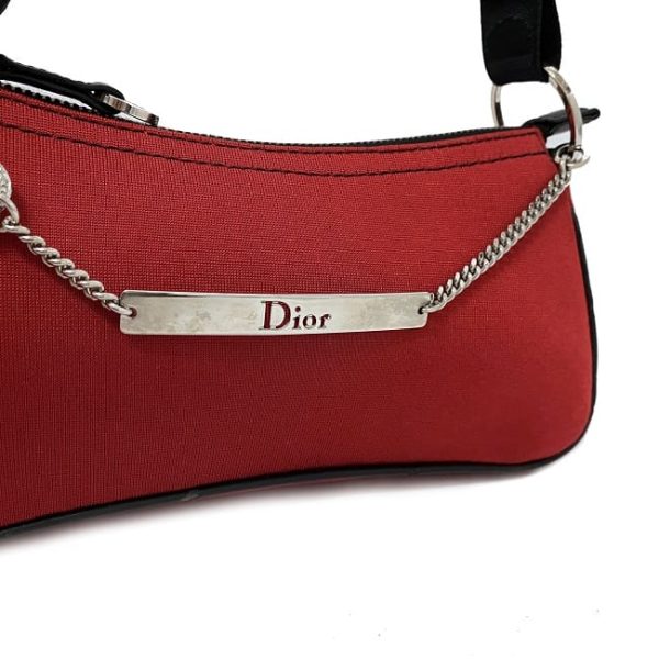 f17144 7 Christian Dior Rhinestone Semi Shoulder Bag Red Black