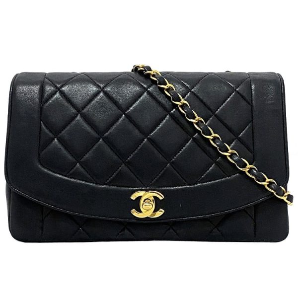 f17268 1 Chanel Diana Chain Shoulder Bag Lambskin Black