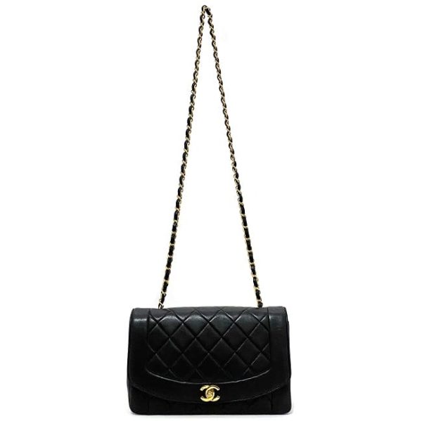 f17268 2 Chanel Diana Chain Shoulder Bag Lambskin Black