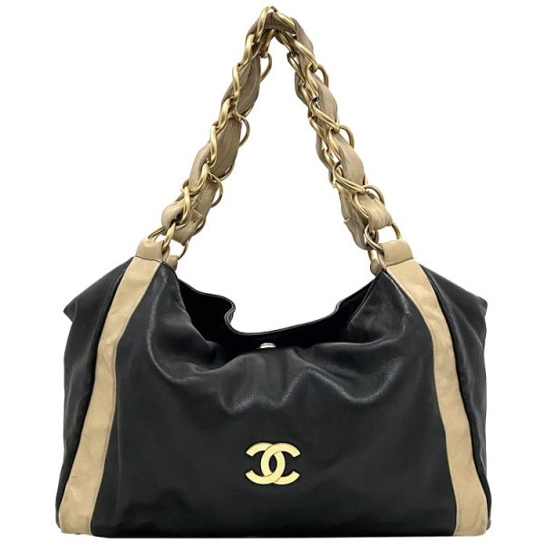 f17576 1 Chanel Chain Tote Bag Leather Black