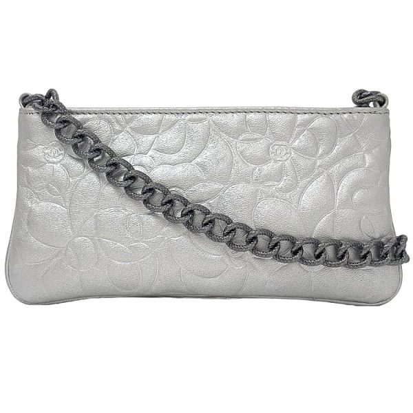 f18213 1 Chanel Accessory Pouch Leather Silver