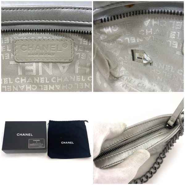 f18213 10 Chanel Accessory Pouch Leather Silver